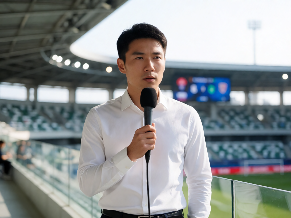 体育记者现场报道场景，体育内容生态解决方案配图